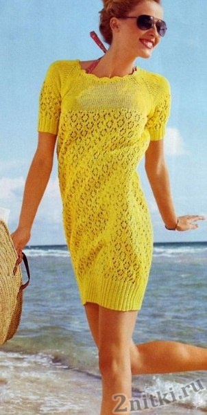 Пляжное ажурное платье спицами