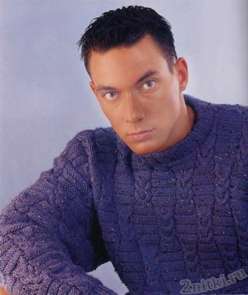 Вязаный мужской фиолетовый пуловер в крапинку