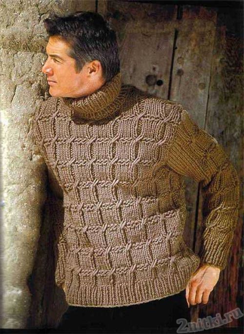 Коричневый мужской пуловер с воротом