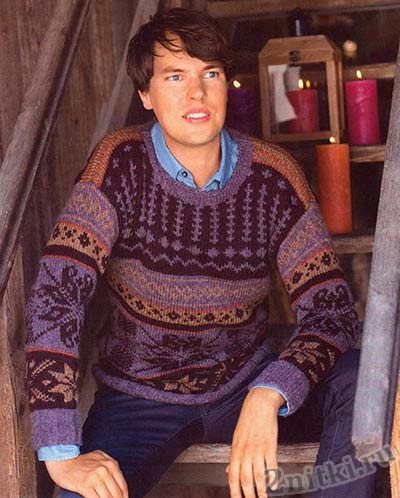 Цветной пуловер с норвежским узором